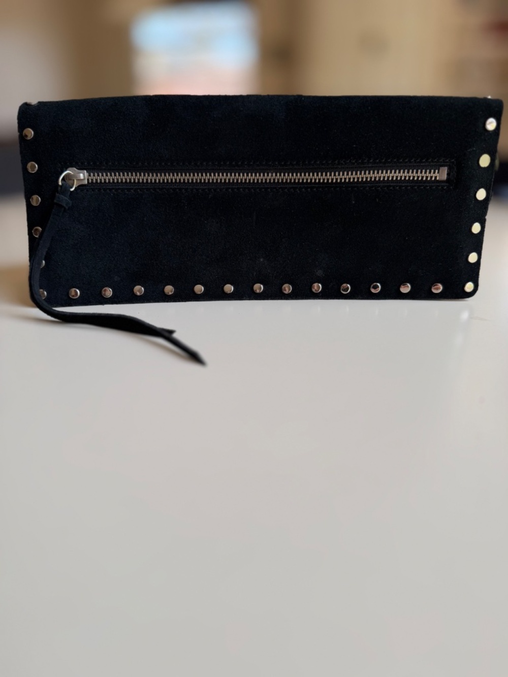 Banana Republic Black Genuine Leather Suede Studded Clutch Bag Moto Rocker Punk